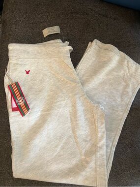 American Eagle Outfitters Light Heather Gray Sweatpants with Red Logo